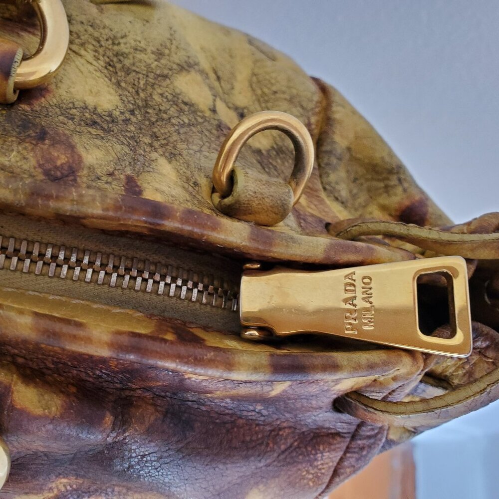 Prada tote top handle bag leather dyed camo brown black beige tan galleria lux - Picture 6 of 16
